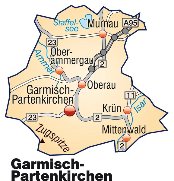 Garmisch-Partenkirchen Inselkarte laranja — Vetor de Stock