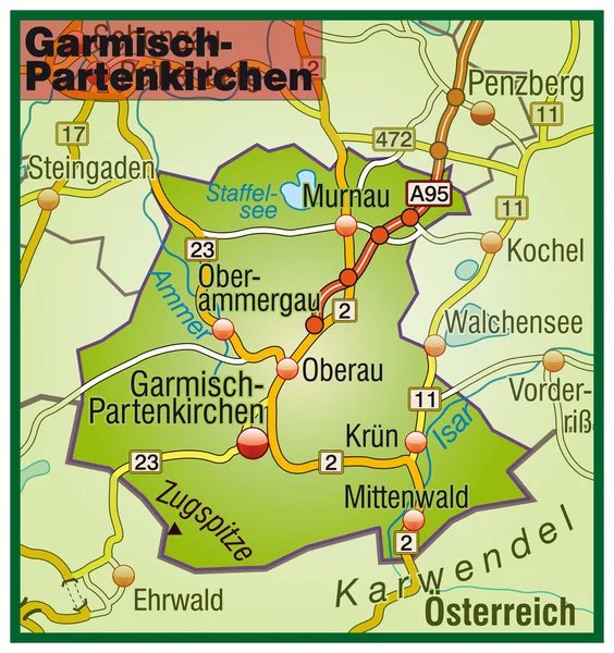 Garmisch-Partenkirchen Umgebungskarte bunt — Stock Vector