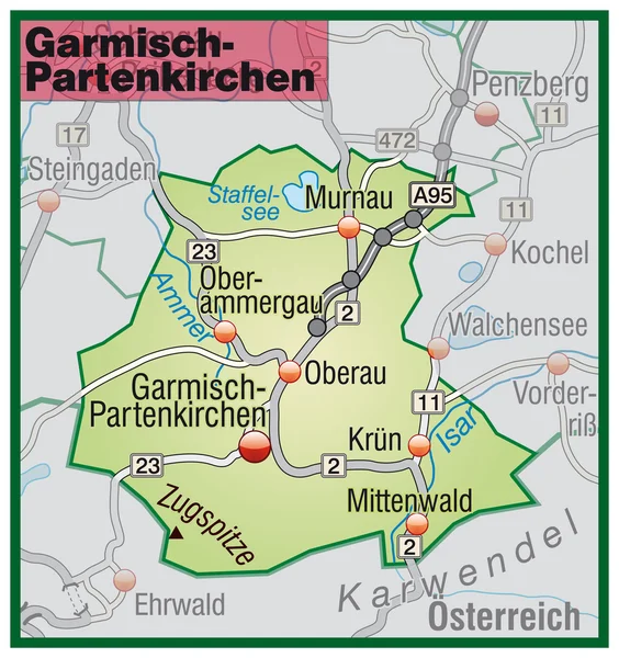 Garmisch-Partenkirchen Umgebungskarte grün — Stockvector
