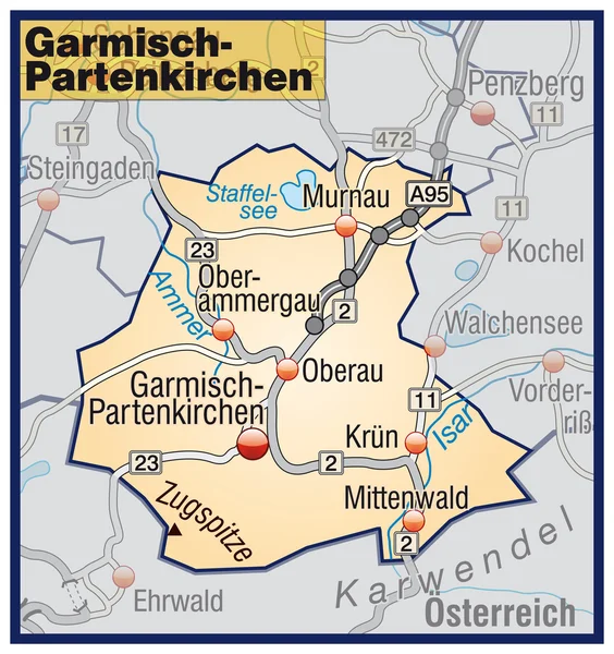 Garmisch-Partenkirchen Umgebungskarte orange — Stock Vector