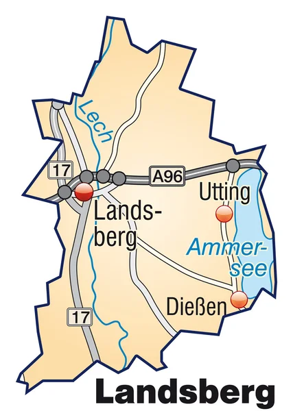 Landsberg am Lech inselkarte oranje — Stockvector