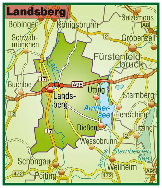 Landsberg Umgebungskarte bunt — Archivo Imágenes Vectoriales