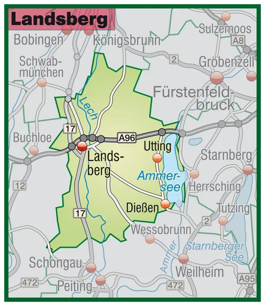 Landsberg Umgebungskarte grün — Stock Vector