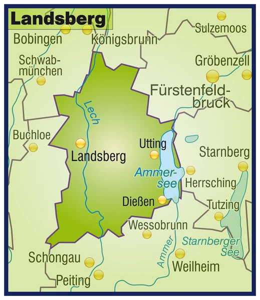 Landsberg Umgebungskarte Übersicht — Stock Vector