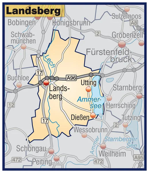 Landsberg am Lech umgebungskarte oranje — Stockvector