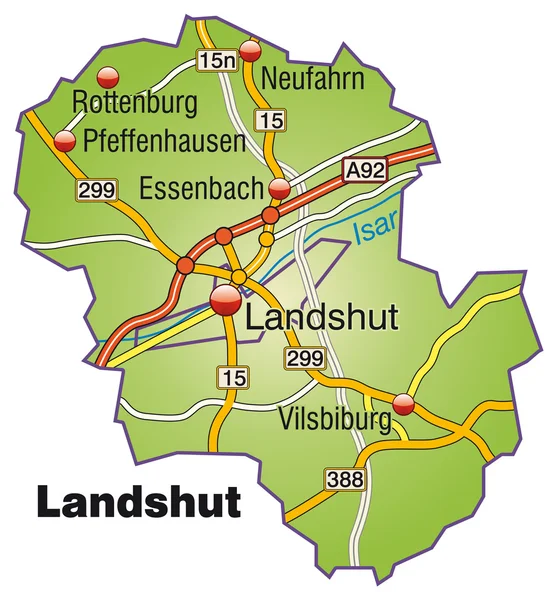 Landshut Inselkarte bunt — Stock Vector