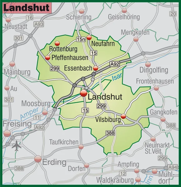 Landshut Umgebungskarte grün — Stockvector