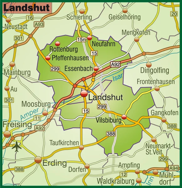 Landshut Umgebungskarte bunt — Stok Vektör