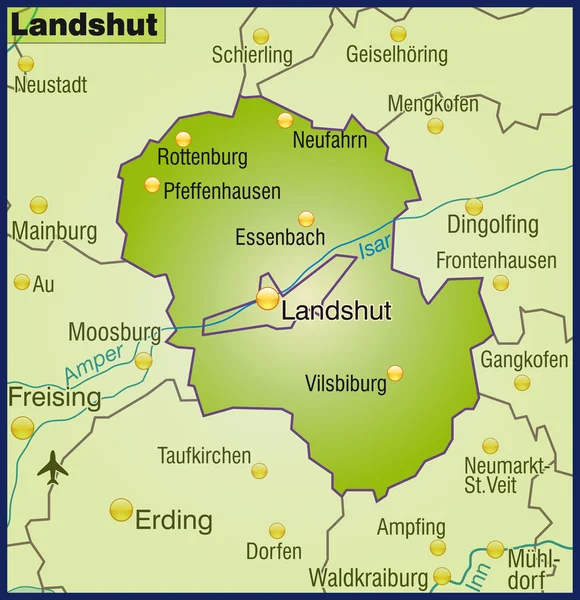 Landshut Umgebungskarte Übersicht — Stock Vector