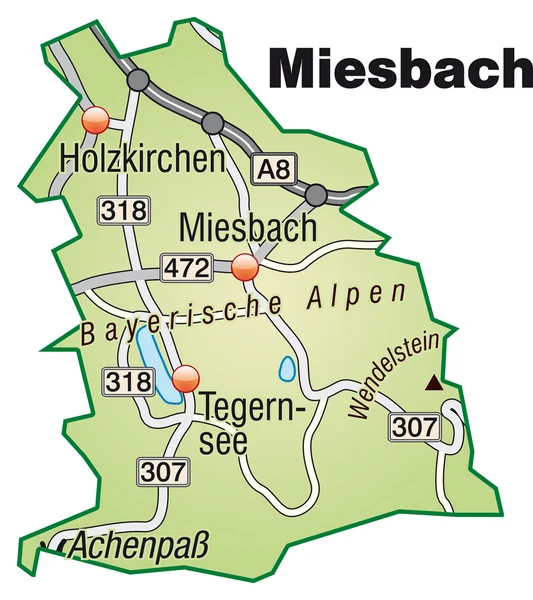 Miesbach Inselkarte gr=n — Vetor de Stock