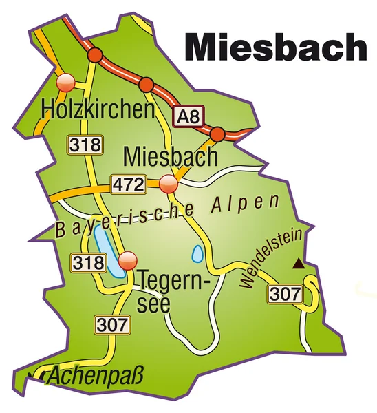 Miesbach inselkarte stootslag — Stockvector