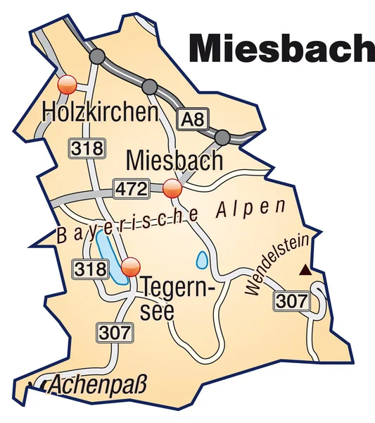 Miesbach Inselkarte orange — Stock Vector