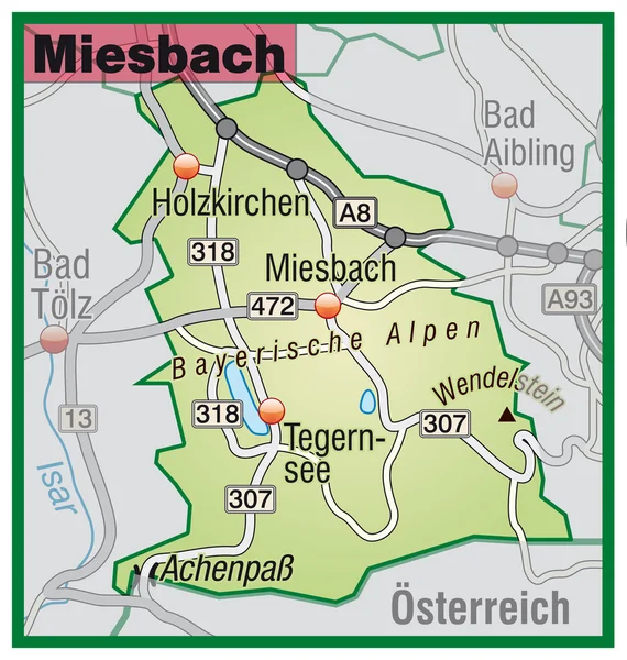 Miesbach Umgebungskarte grün — Stock Vector