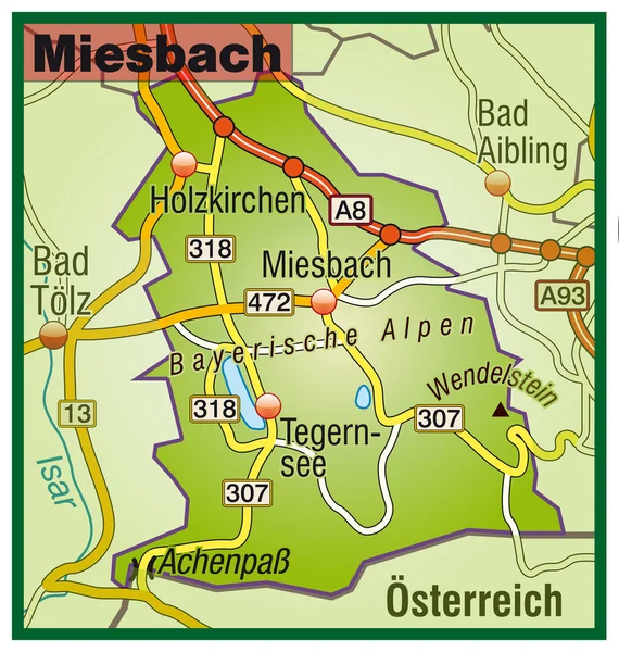 Miesbach Umgebungskarte bunt — Stok Vektör