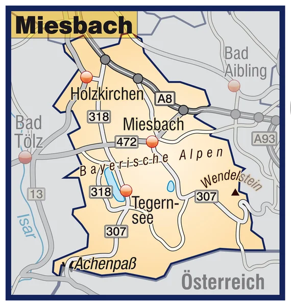 Miesbach umgebungskarte turuncu — Stok Vektör