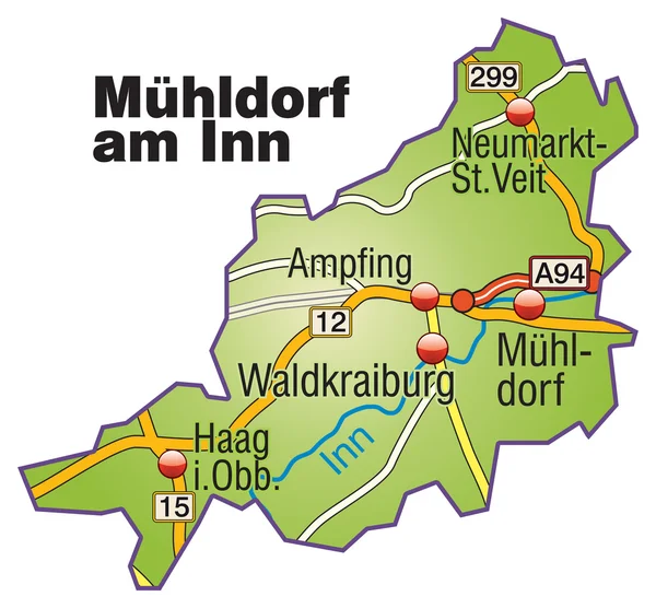 Mühldorf am Inn Inselkarte bunt — Archivo Imágenes Vectoriales