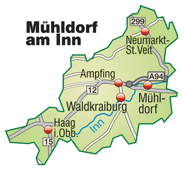 M=hldorf am Inn Inselkarte gr=n —  Vetores de Stock