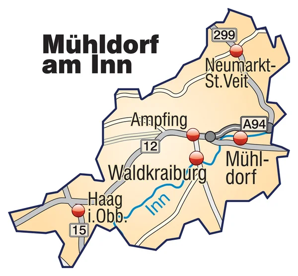Mühldorf am Inn Inselkarte orange — Stockový vektor