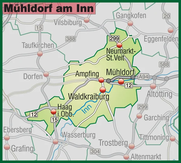 M=hldorf am Inn Umgebungskarte gr=n —  Vetores de Stock