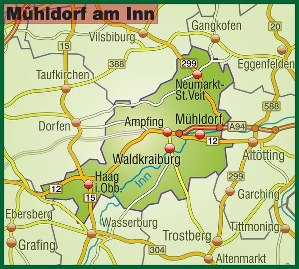 Mühldorf am Inn Umgebungskarte bunt — Vector de stock