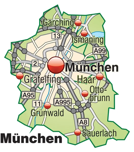 München Inselkarte grün — Stock Vector