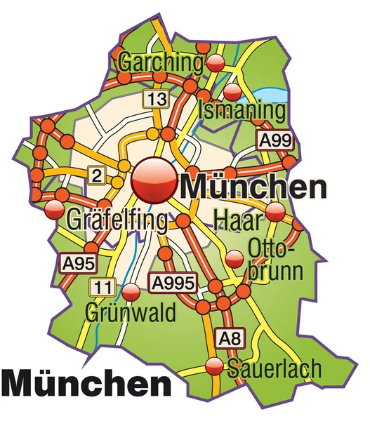 München Inselkarte bunt — Stockvektor