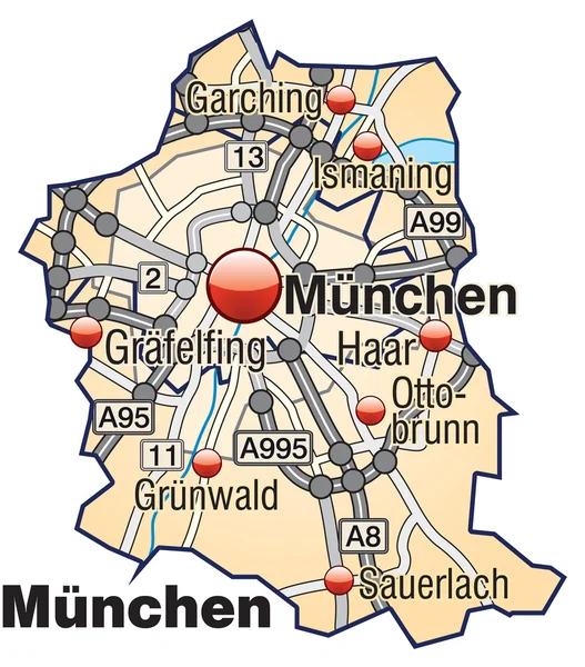 München Inselkarte orange — Stockvektor