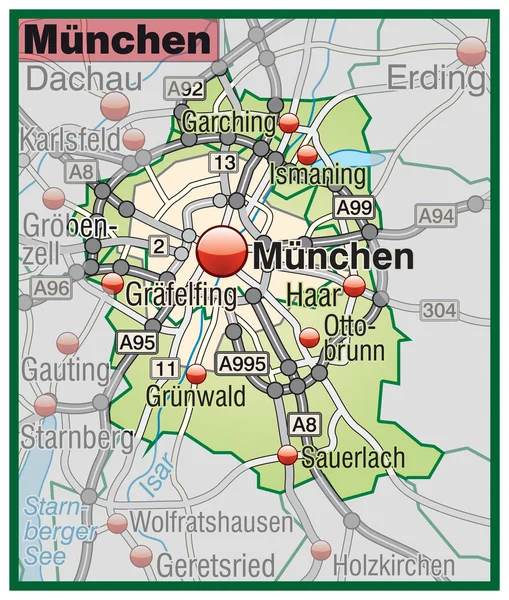 München Umgebungskarte grün — Stock vektor