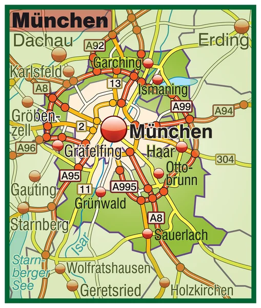 München Umgebungskarte bunt — Archivo Imágenes Vectoriales