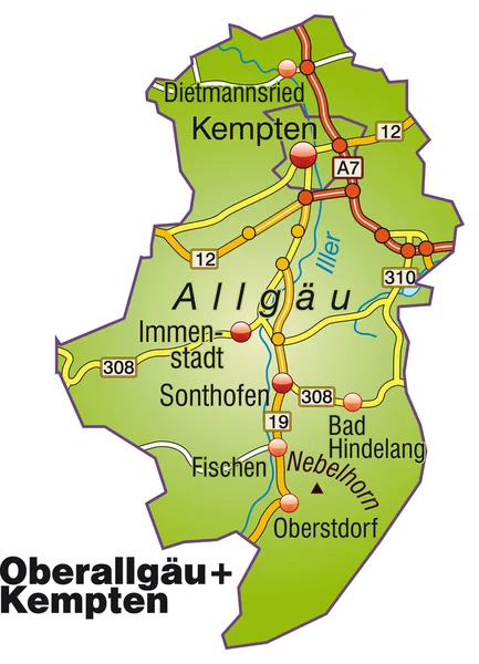 Oberallgäu+Kempten Inselkarte bunt — Wektor stockowy