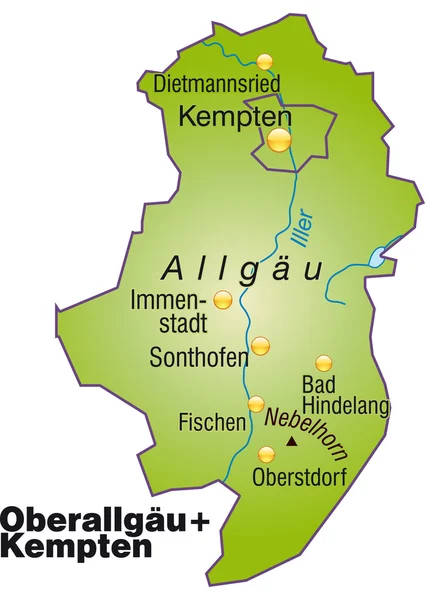 Oberallgäu+Kempten Inselkarte Übersicht — Stock Vector