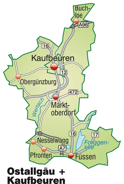 Ostallgäu+Kaufbeuren Inselkarte grün — Stockvector