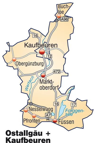 Ostallgäu+Kaufbeuren Inselkarte orange — Stockový vektor