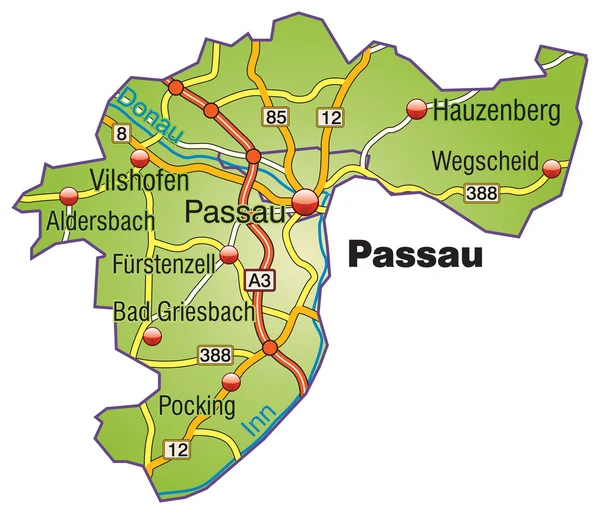 Passau Inselkarte bunt — Stock vektor