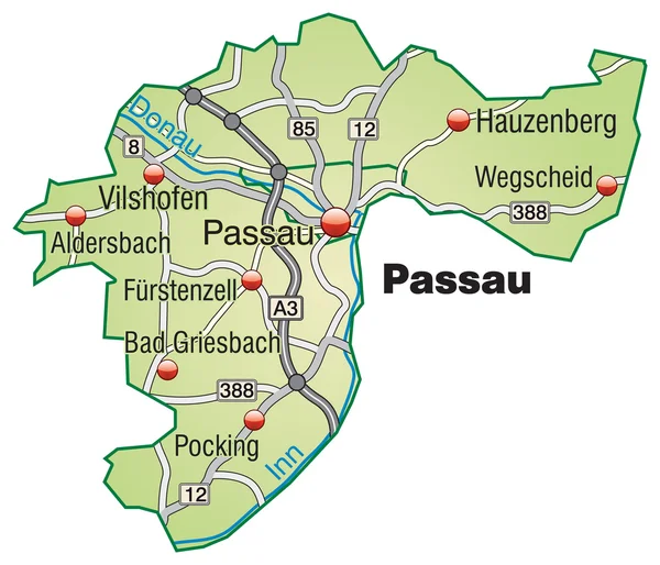 Passau Inselkarte grün — Stockový vektor