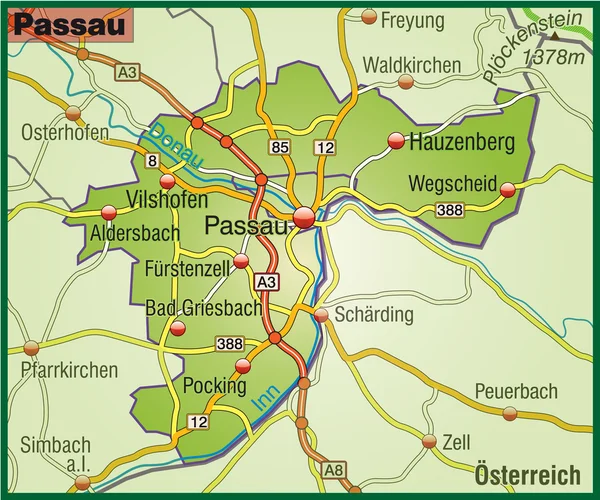Passau Umgebungskarte bunt — Stock Vector