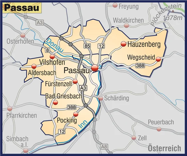 Passau Umgebungskarte orange — Stock Vector