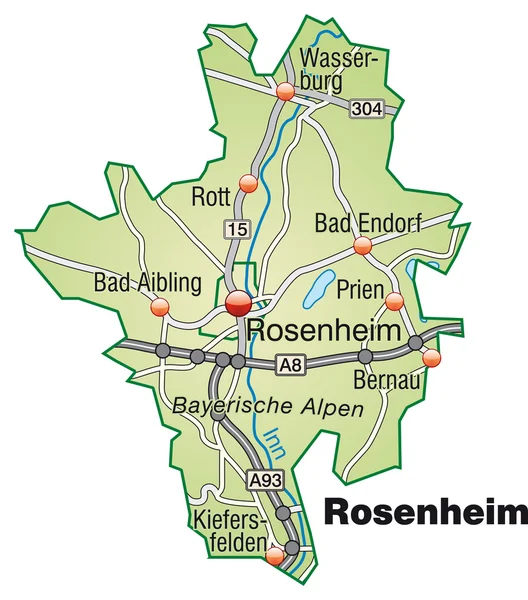 Rosenheim Inselkarte grün — Stock Vector
