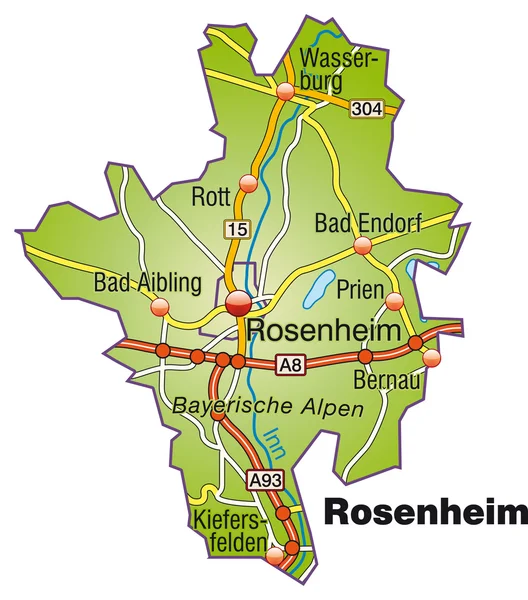 Rosenheim inselkarte stootslag — Stockvector