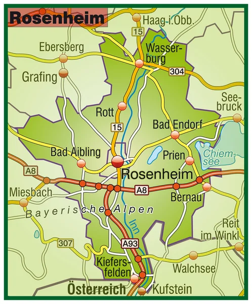 Rosenheim Umgebungskarte bunt — Stock Vector
