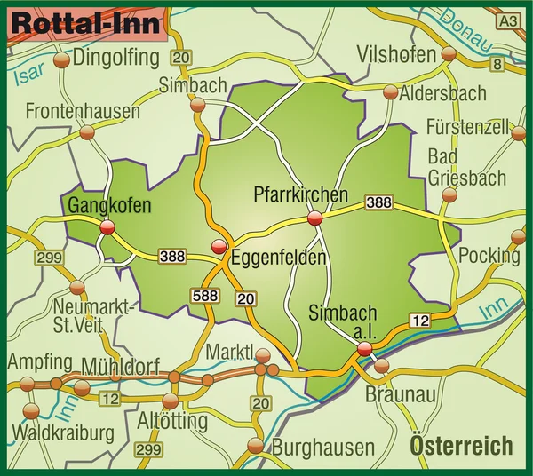 Rottal-Inn Umgebungskarte bunt — Stock Vector