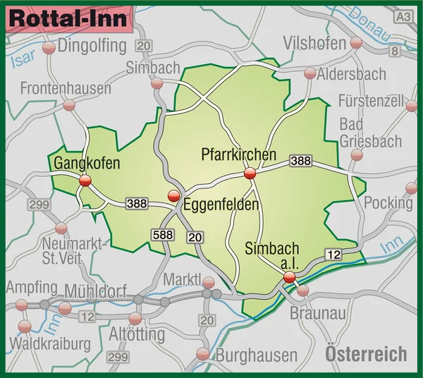 Rottal-Inn Umgebungskarte grün — Stockvector