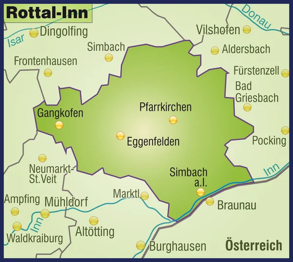 Rottal-Inn Umgebungskarte Ligubersicht — Vettoriale Stock