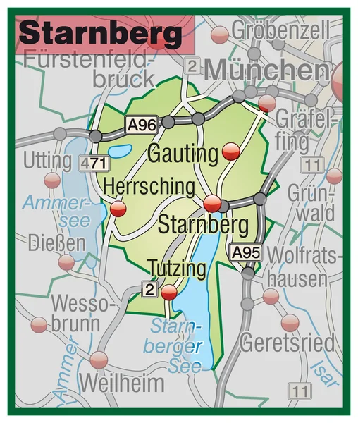 Starnberg Umgebungskarte grün — Stockvector
