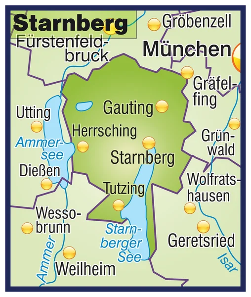Starnberg Umgebungskarte Ligubersicht — Vettoriale Stock