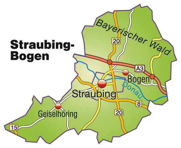 Straubing-Bogen Inselkarte bunt — Stock Vector
