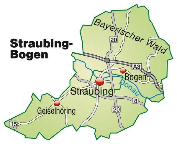 Straubing-Bogen Inselkarte grün — Stockový vektor