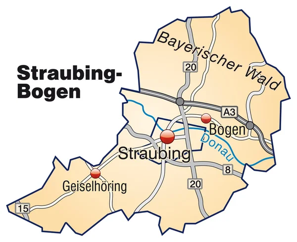 Straubing-Bogen Inselkarte orange — Stock Vector