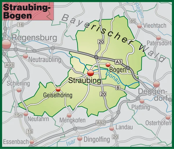 Straubing-Bogen Umgebungskarte grün — Stockvector