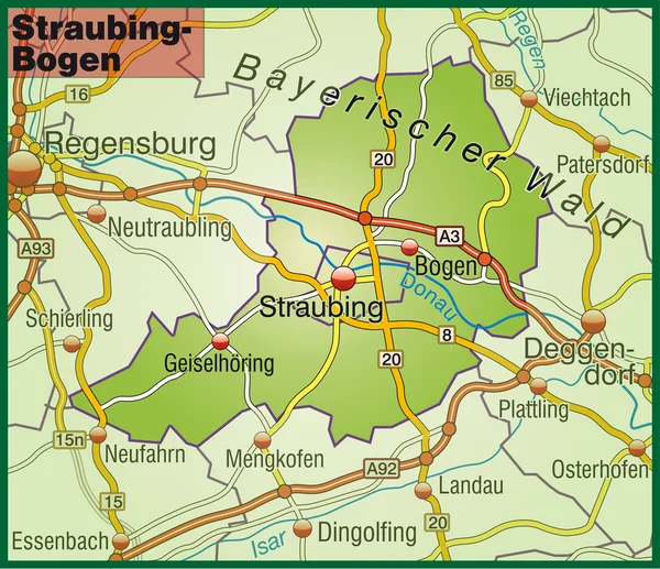 Straubing-Bogen Umgebungskarte bunt — Stock Vector